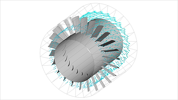 Simulationsbild: Strömung durch ein axiales Schaufelgitter