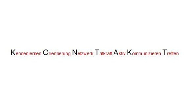 KONTAKT-Logo: Die Anfangsbuchstaben der Worte Kennenlernen, Orientierung, Netzwerk, Tatkraft, Aktiv, Kommunizieren und Treffen bilden das Wort Kontakt