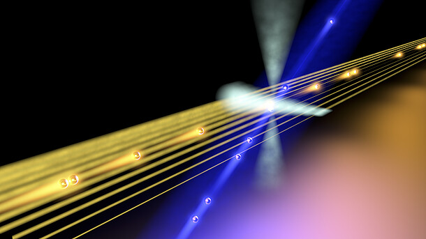 Künstlerische Darstellung der Quanteninterferenz zwischen einem thermischen Zustand und einem parametrischen Einzelphotonenzustand