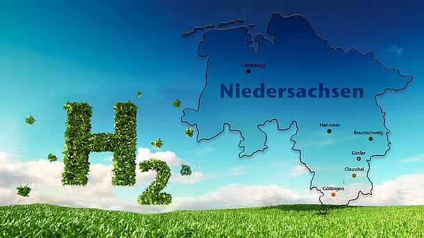 Grafik: Umriss des Landes Niedersachsen mit gekennzeichten Standorten der Innovationslabore