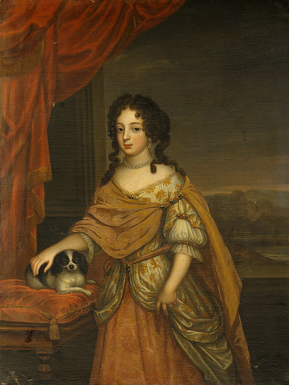 Photo of a painting showing Sophie Charlotte with her dog